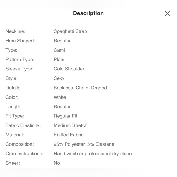 Elegant White Women's Top Backless Draped Collar Cami Top adjustable - Picture 10 of 10